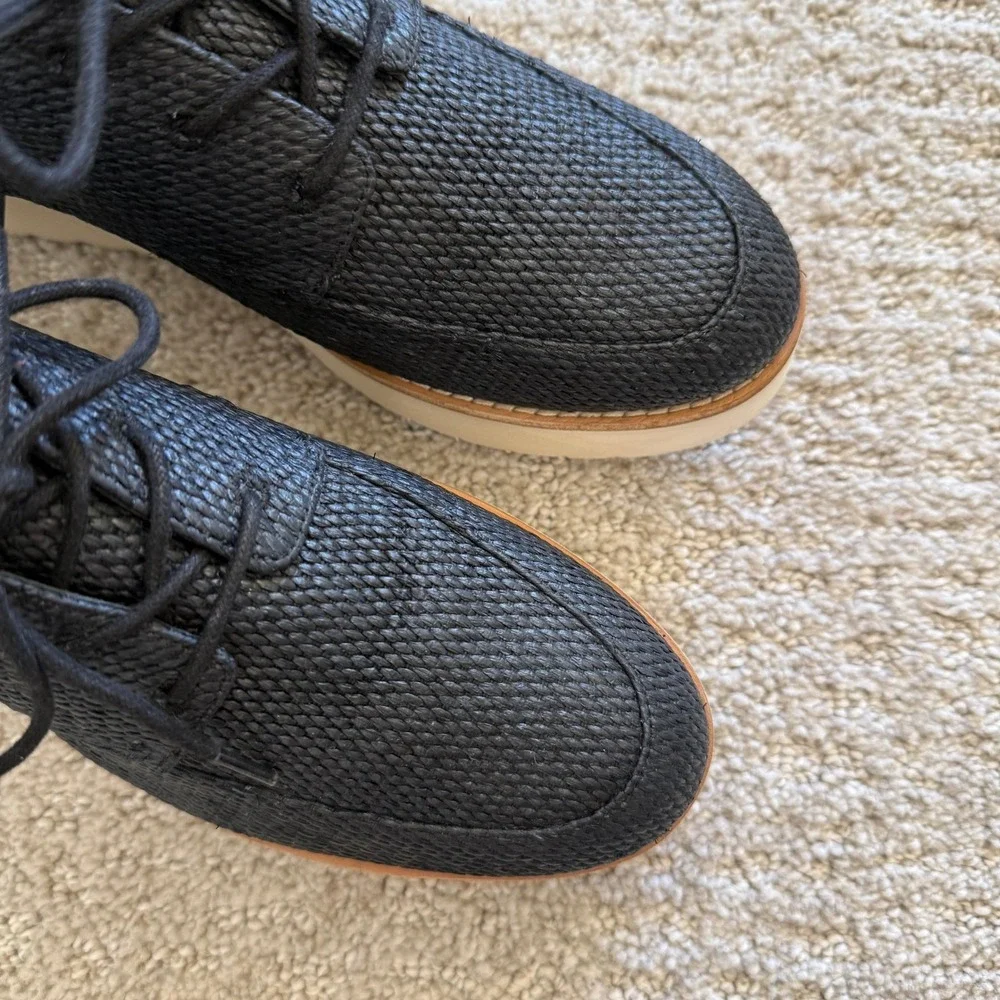 Vince ZINA RAFFIA Textured Platform SNEAKERS Women 8 BLACK LUXURY MINIMALIST‎